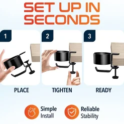 Best Delton H22 Under Desk Cup Holder and Desk Hook for Headphones, Black (DHSCH22)