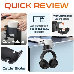 Best Delton H22 Under Desk Cup Holder and Desk Hook for Headphones, Black (DHSCH22)