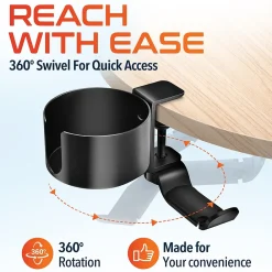 Best Delton H22 Under Desk Cup Holder and Desk Hook for Headphones, Black (DHSCH22)