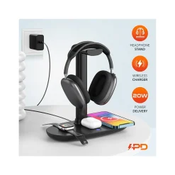 Hot Delton HS1 Headset Stand and Wireless Charger with USB Type-C PD Adapter (DHSWC1)