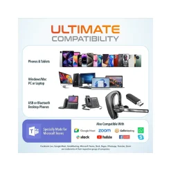 Clearance Delton K130 Wireless Noise Canceling Bluetooth Computer Earbud Headset, MS Teams, Black (DBHK130)