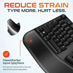 Best Delton KB200 & S12 Wireless Ergonomic Keyboard and Optical Mouse Combo, Black (DKMKITERG12-WB)