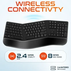 Best Delton KB200 & S12 Wireless Ergonomic Keyboard and Optical Mouse Combo, Black (DKMKITERG12-WB)