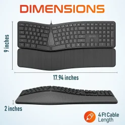 Delton KB250 Ergonomic Keyboard, Black (DKBE250-U)