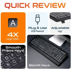 Hot Delton KB20 Large Button/Key Keyboard with Backlight, Black (DBKBG20)