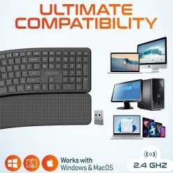 Best Delton KB250 Wireless Ergonomic Keyboard, Black (DKBE250-WB)