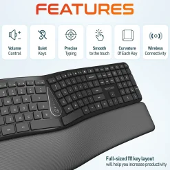 Best Delton KB250 Wireless Ergonomic Keyboard, Black (DKBE250-WB)