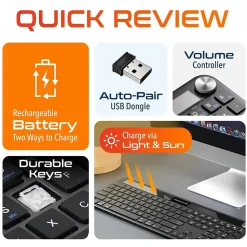 Online Delton KB90 Wireless Rechargeable Solar (Light) Powered Keyboard, Black (DKBSLR90)