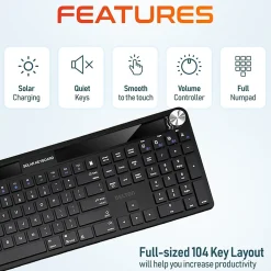 Online Delton KB90 Wireless Rechargeable Solar (Light) Powered Keyboard, Black (DKBSLR90)