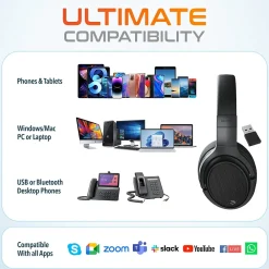 Hot Delton M101 Wireless Active Noise Canceling Bluetooth Stereo Business/Gaming Over-the-Ear Computer Headset, Black (DBHM101D)