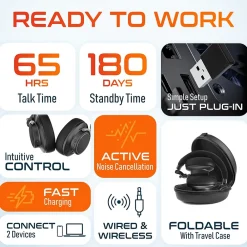 Discount Delton M201 Wireless Active Noise Cancelling Bluetooth Stereo Business Computer Headset, Black (DBHM201D)