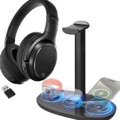 Sale Delton M101 Wireless Noise Canceling Bluetooth Stereo Computer Headset and Stand, Black (DHSWC1101XD)