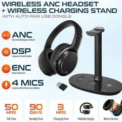 Sale Delton M101 Wireless Noise Canceling Bluetooth Stereo Computer Headset and Stand, Black (DHSWC1101XD)