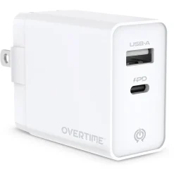 Overtime Charger USB-A/USB-C Wall Charger for Multiple Brands, White (DH2USB2A)<Delton Sale