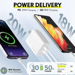 Overtime Charger USB-A/USB-C Wall Charger for Multiple Brands, White (DH2USB2A)<Delton Sale