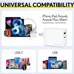 Overtime Charger USB-A/USB-C Wall Charger for Multiple Brands, White (DH2USB2A)<Delton Sale