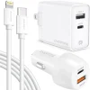 Overtime USB-C/USB Wall & Car Chargers with Apple MFi Certified Cable for iPhone/iPad, White (CE14542A)<Delton Clearance