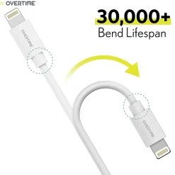 Overtime USB-C/USB Wall & Car Chargers with Two Apple MFi Certified Cables for iPhone/iPad, White (CE14548A)<Delton Discount
