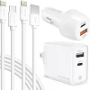 Delton USB-C/USB Wall & Car Chargers with Apple MFi Certified Lightning Cables for iPhone/iPad, White (DAC3IN12USBSL)<Overtime Hot
