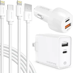 Delton USB-C/USB Wall & Car Chargers with Apple MFi Certified Lightning Cables for iPhone/iPad, White (DAC3IN12USBSL)<Overtime Hot