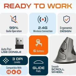 Outlet Delton S22 Vertical Wireless Optical 2.4 GHz Mouse, Black (DMERGS22-WB)