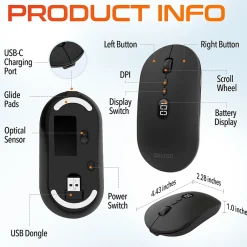 Clearance Delton S16 Wireless Ambidextrous Optical 2.4 GHz Mouse, Black (DMS16-WR)