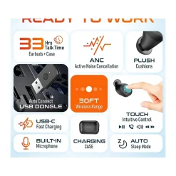 Hot Delton T150 Wireless Active Noise-Canceling Bluetooth Stereo Earbuds with Auto-Pairing USB Dongle, Black (DBHT150)