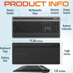 Sale Delton T42 Wireless Ergonomic Computer Keyboard with Tablet Holder, Black (DKBT42-WB)