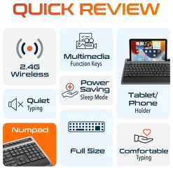 Sale Delton T42 Wireless Ergonomic Computer Keyboard with Tablet Holder, Black (DKBT42-WB)