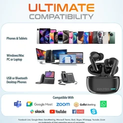 Online Delton T70 Wireless Noise Canceling Bluetooth Computer Earbuds, Black (DBHT70)