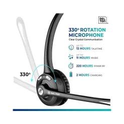 New Delton 10X Wireless Noise-Canceling Bluetooth Over-the-Head Mono Computer Headset, Black (DBTHEAD10XBTDL)