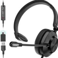 New Delton 30Y MS Teams Noise-Canceling On-Ear Mono Computer Headset, USB Type-A & Type-C, Black (DWH30Y)