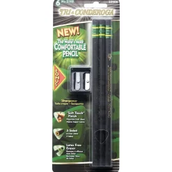 Pencils|Dixon ® Tri-Conderoga® Triangular Black Woodcase Pencils with Bonus Manual Pencils Sharpener, #2 Soft, 6/Pack