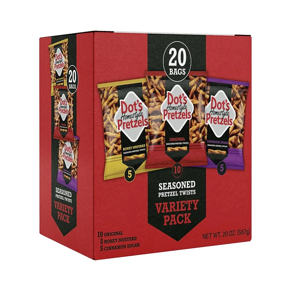 Dots Homestyle Original/Honey Mustard/Cinnamon Sugar Variety Pack Twist Pretzels, 1 oz., 20 Bags/Box (MP0005)