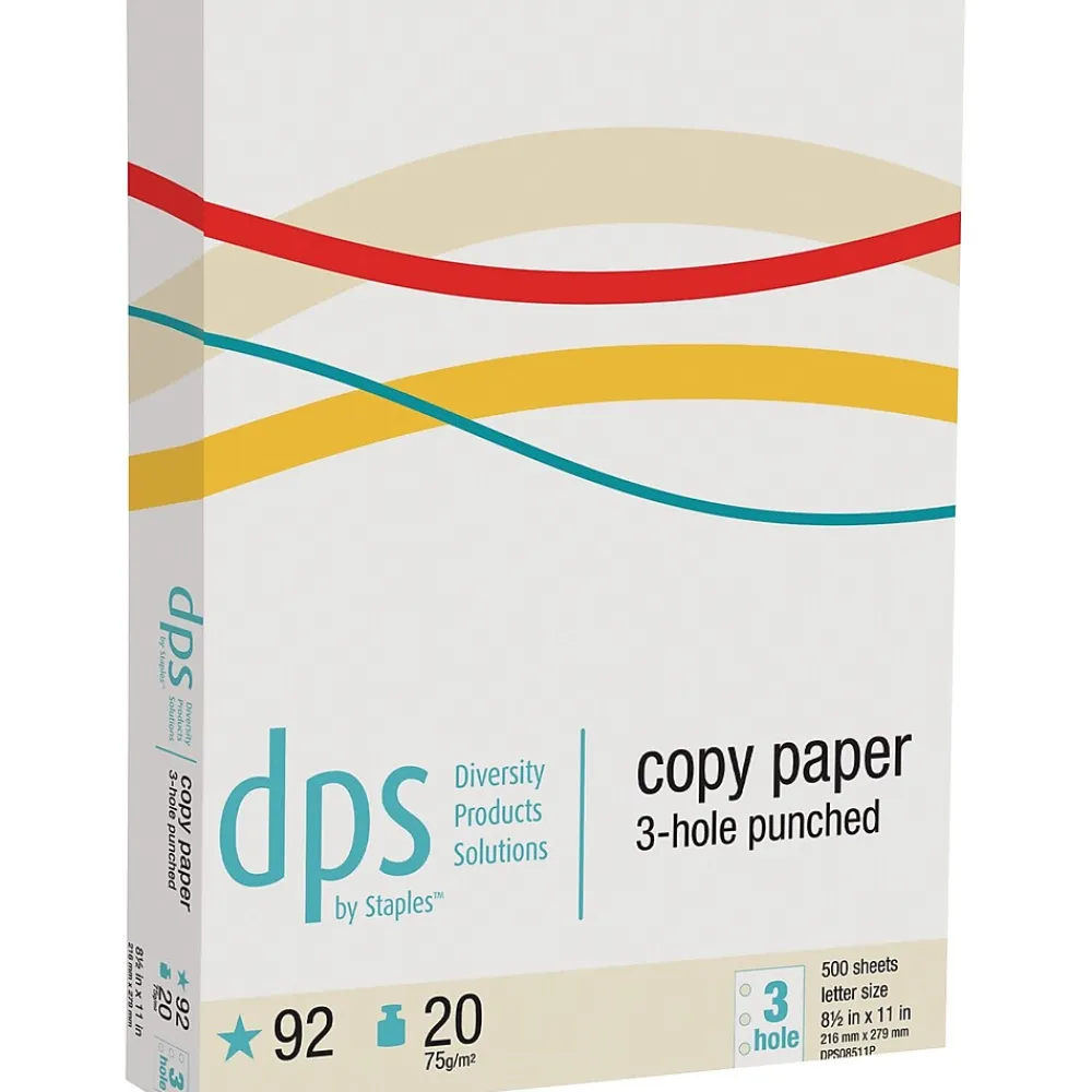 Copy Paper*Diversity Products Solutions by Staples DPS by Staples 8.5" x 11" 3-Hole Punch Copy Paper, 20 lbs., 92 Brightness, 500/Ream (DPS08511P)