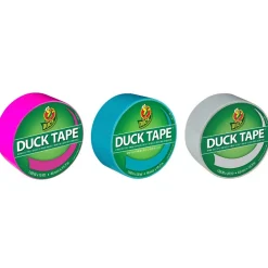 Discount Duck Heavy Duty Duct Tapes, 1.88" x 20 Yds./1.88" x 15 Yds., Aqua/Dove Gray/Fluorescent Lilac, 3 Rolls/Pack (LAG-STP)