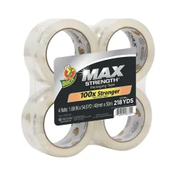 Outlet Duck Max Strength Heavy Duty Packing Tape, 1.88" x 54.6 yds., Clear, 4/Pack (241511)