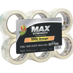 Sale Duck Max Strength Heavy-Duty Packing Tape, 1.88" x 54.6 yds., Clear, 6/Pack (241513)