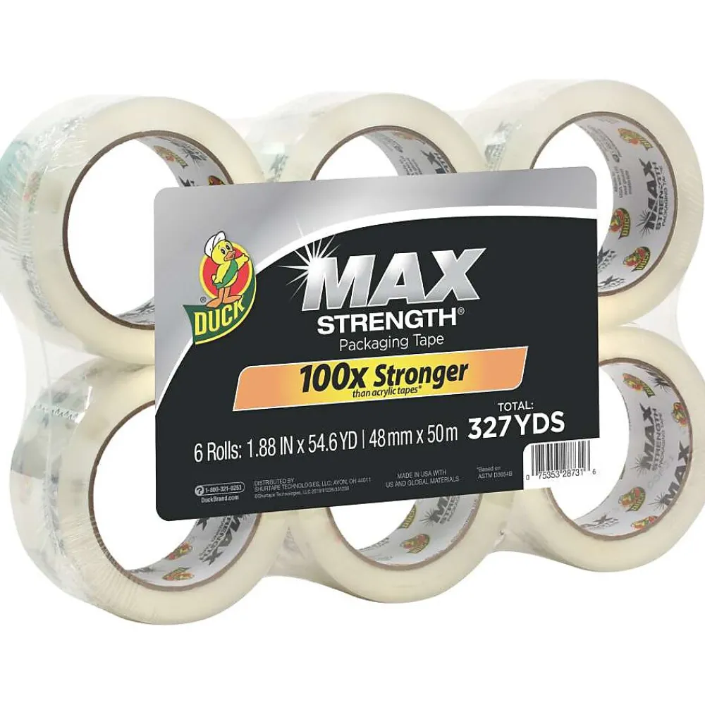 Sale Duck Max Strength Heavy-Duty Packing Tape, 1.88" x 54.6 yds., Clear, 6/Pack (241513)