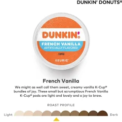 Dunkin' French Vanilla Coffee Keurig® K-Cup® Pods, Medium Roast, 22/Box (5000363272)