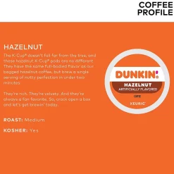 Dunkin' Hazelnut Coffee, Medium Roast, 0.37 oz. Keurig® K-Cup® Pods, 22/Box (400848)