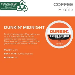 Dunkin' Midnight Coffee Keurig® K-Cup® Pods, Dark Roast, 88/Carton (400849)