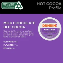 Dunkin' Milk Chocolate Hot Cocoa, 0.51 oz. Keurig® K-Cup® Pods, 22/Box (611247377215)