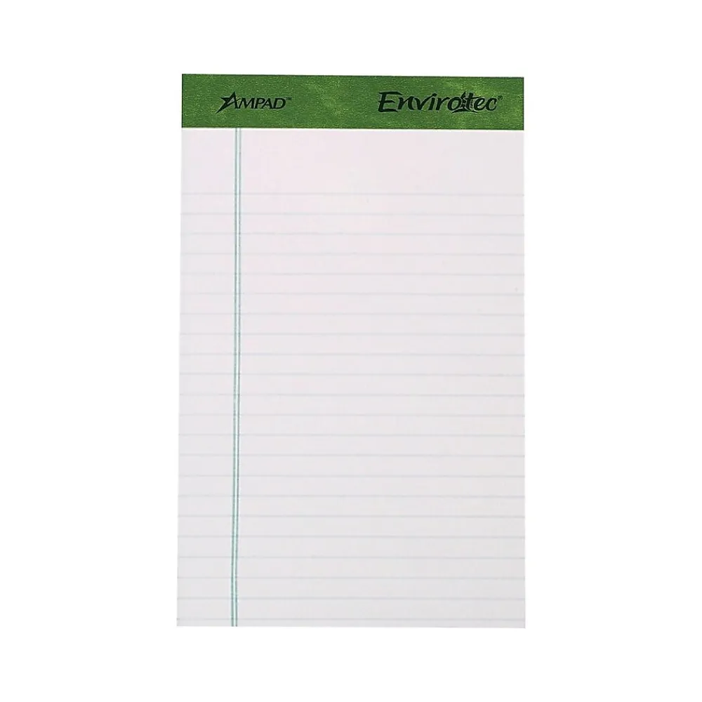 Notepads|Ampad Earthwise by Notepads, 5" x 8", College Ruled, White, 40 Sheets/Pad, 6 Pads/Pack (40112R)
