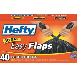 Easy Flaps Trash Bags, 30gal, Black, 40/Bx<Hefty