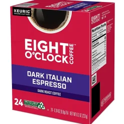 Eight O'Clock Dark Italian Espresso Coffee, Keurig K-Cup Pod, Dark Roast, 96/Carton (6408CT)