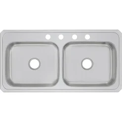 Elkay Celebrity 4-Hole Dual-Bowl Drop-In Kitchen Sink, 22" x 43" x 6.88", Stainless Steel, Brushed Satin (CR43224)