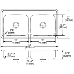 Elkay Celebrity 4-Hole Dual-Bowl Drop-In Kitchen Sink, 22