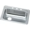 Elkay Celebrity 3-Hole Single-Bowl Drop In Kitchen Sink, 21.25" x 25" x 5.38", Stainless Steel, Brushed Satin (GECR2521L3)