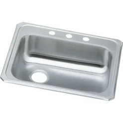 Elkay Celebrity 3-Hole Single-Bowl Drop In Kitchen Sink, 21.25" x 25" x 5.38", Stainless Steel, Brushed Satin (GECR2521L3)